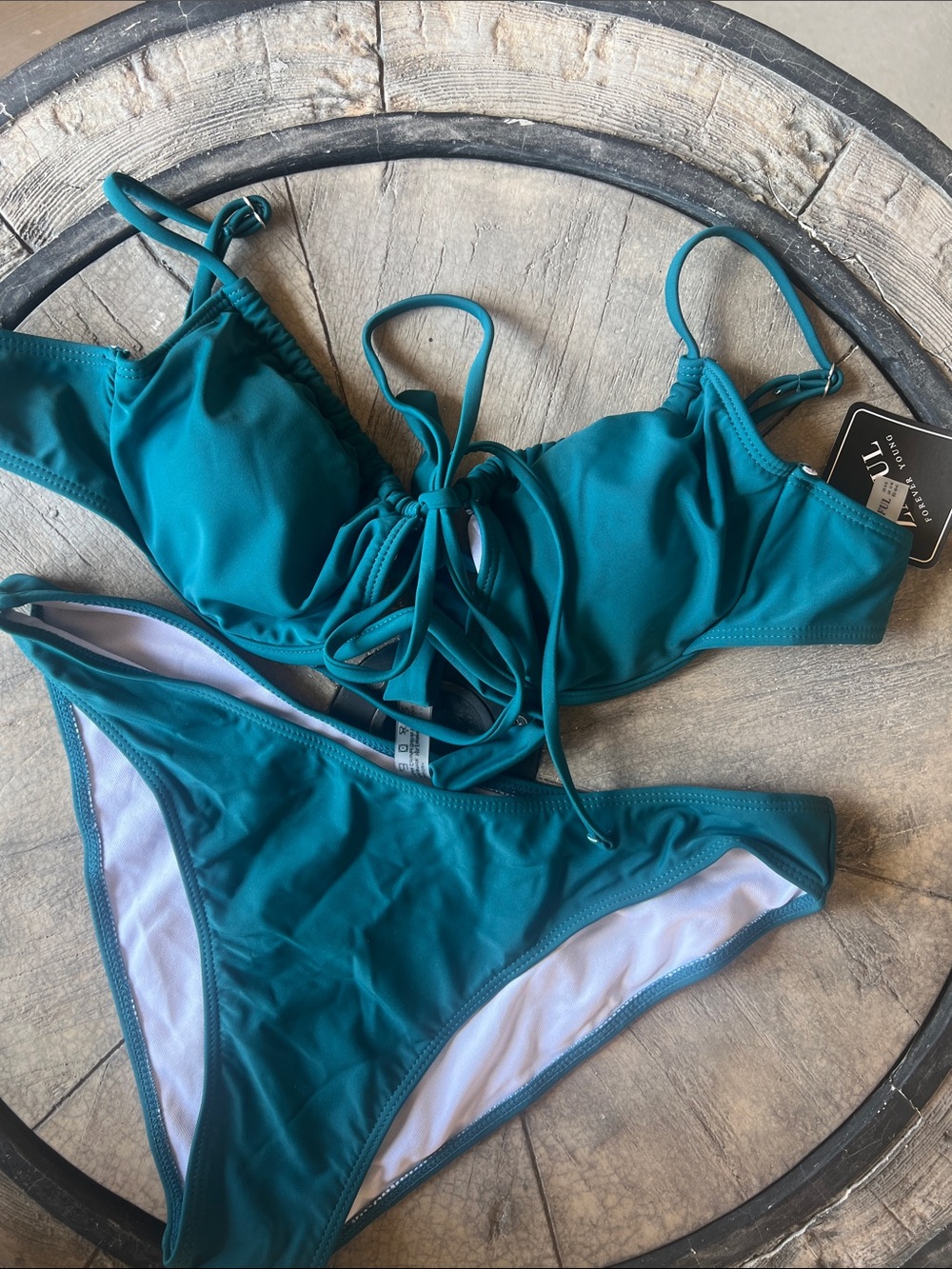 Zaful Teal Lace-Up Two-Piece Bikini Medium B1